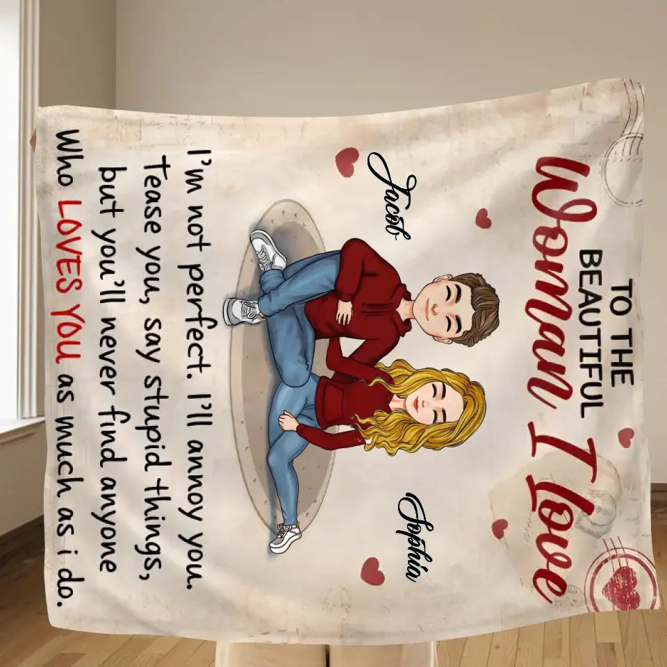 Personalized Couple Fleece Throw Blanket/Quilt Blanket - Gift Idea For Couple/Him/Her/Valentine's Day - To The Beautiful Woman I Love