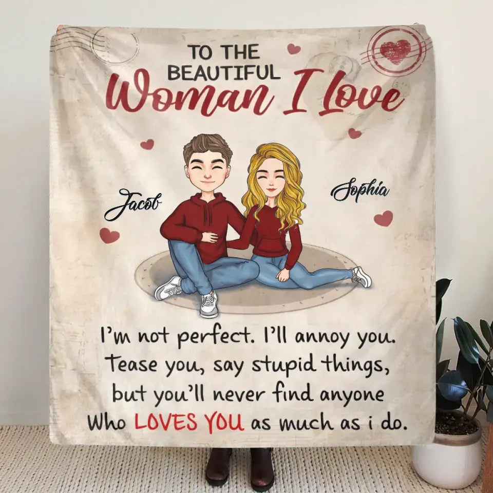 Personalized Couple Fleece Throw Blanket/Quilt Blanket - Gift Idea For Couple/Him/Her/Valentine's Day - To The Beautiful Woman I Love