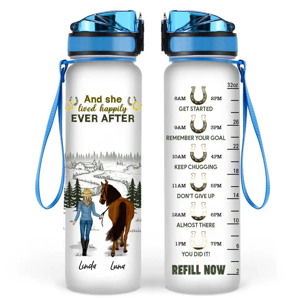 Personalized Horse Girl Tracker Bottle - Up to 6 Horses - Gift Idea Horse Lovers - And She Lived Happily Ever After