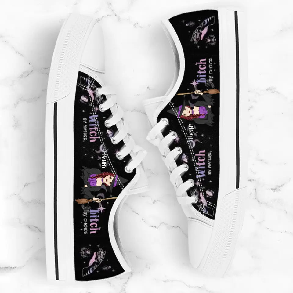 Personalized Witch Canvas Low Top Sneakers - Gift for Halloween - Witch by nature Bitch by choice Sneaker