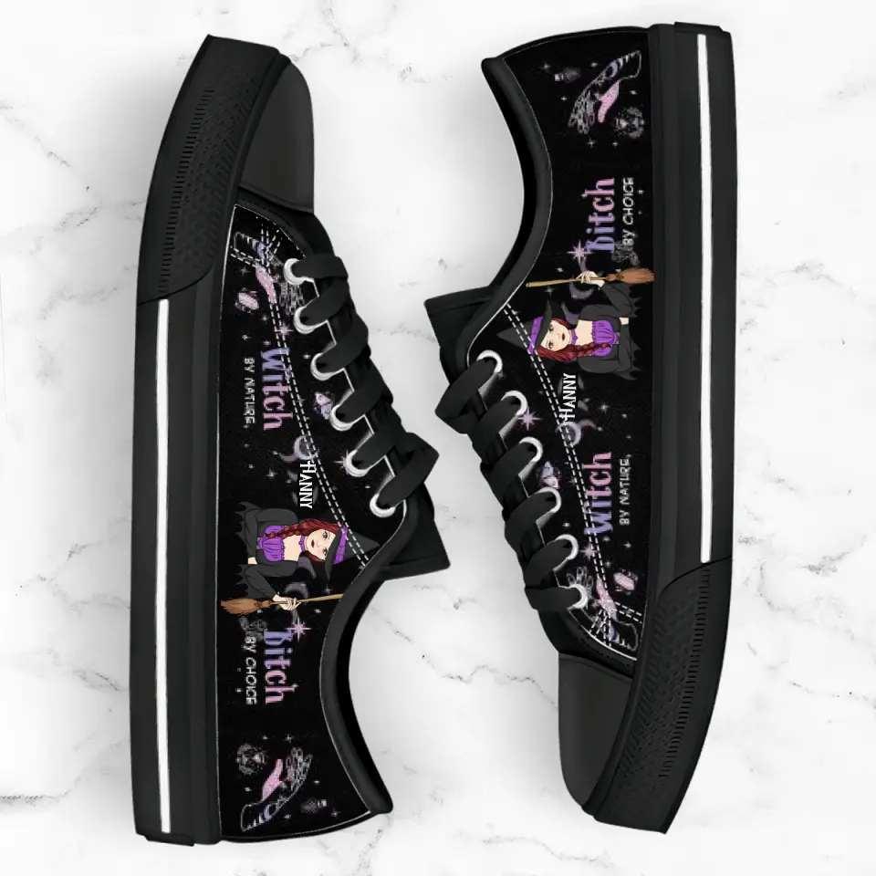 Personalized Witch Canvas Low Top Sneakers - Gift for Halloween - Witch by nature Bitch by choice Sneaker