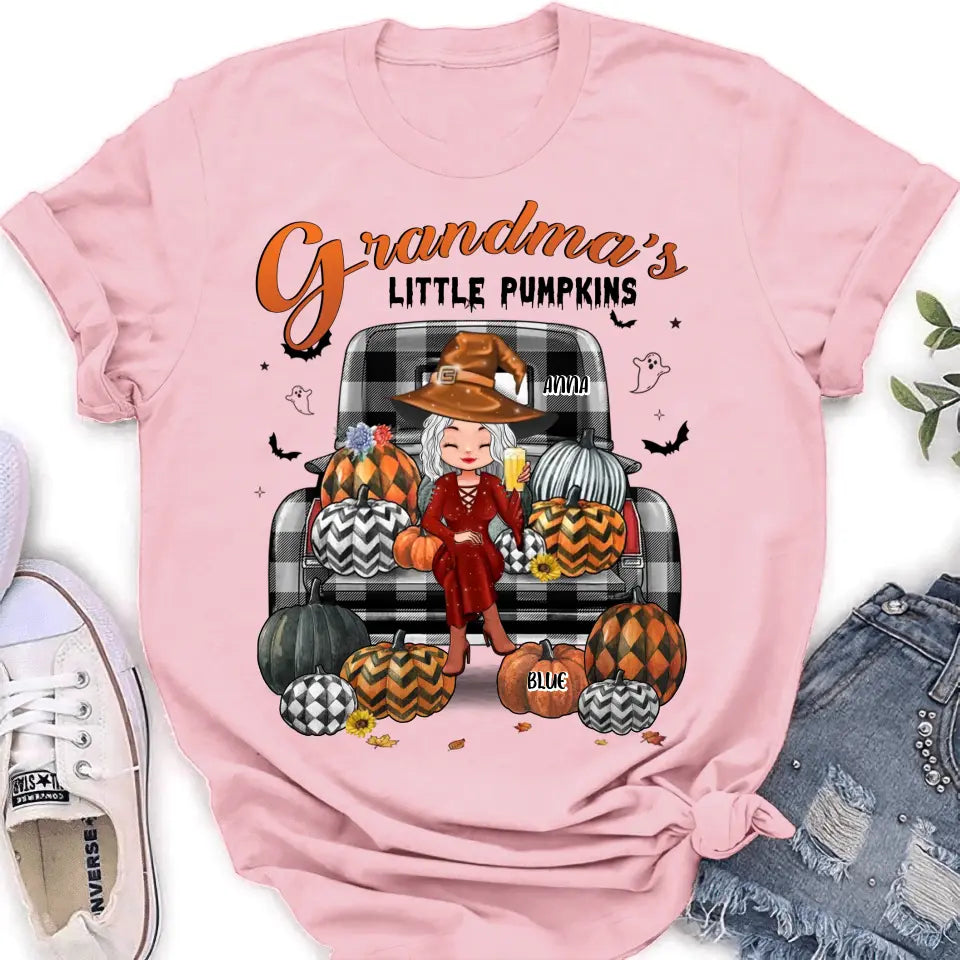 Personalized Grandma Shirt/Hoodie - Up to 10 Kids - Halloween Gift For Grandma - Grandma's Little Pumpkins