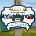 Personalized Camping Wooden Sign - Couple With Up to 2 Children & 3 Pets -  Camping Lovers Gift Idea - Husband & Wife Camping Partners For Life