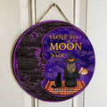 Personalized Cat Witch Double Layer Round Sign - Gift Idea For Halloween/Cat Lover - Up to 4 Cats - I Love You To The Moon And Back