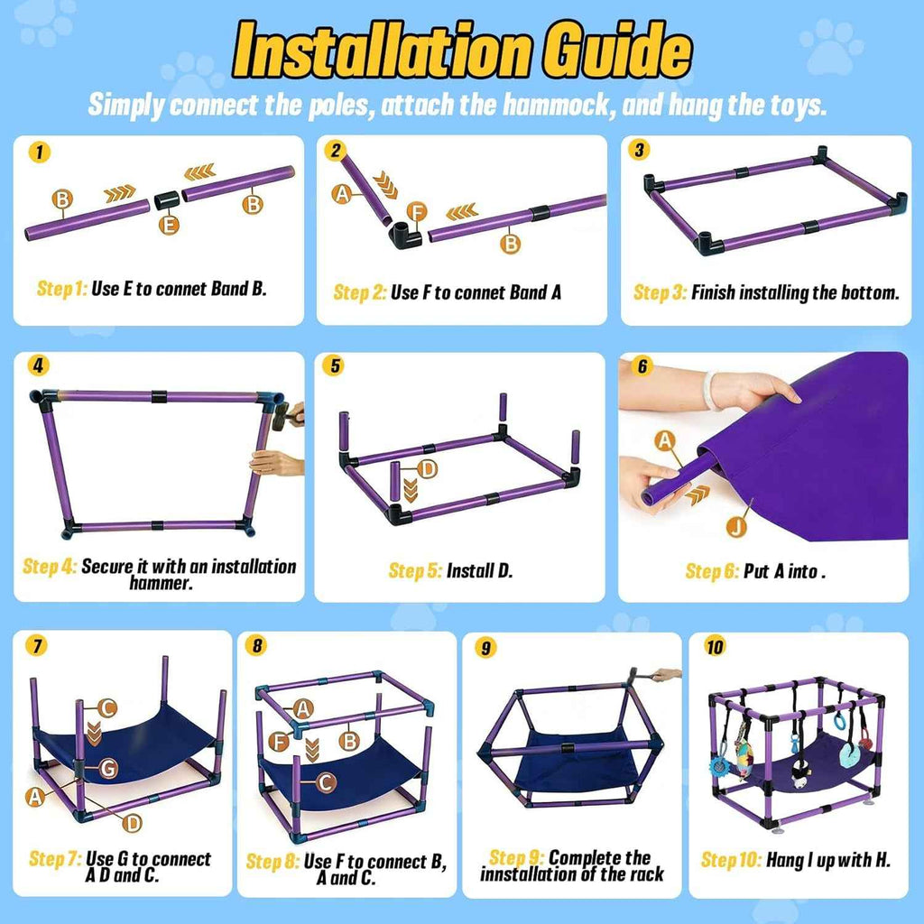 Indoor Puppy Play Gym with Hammock 8 Toys Dog Activity Center