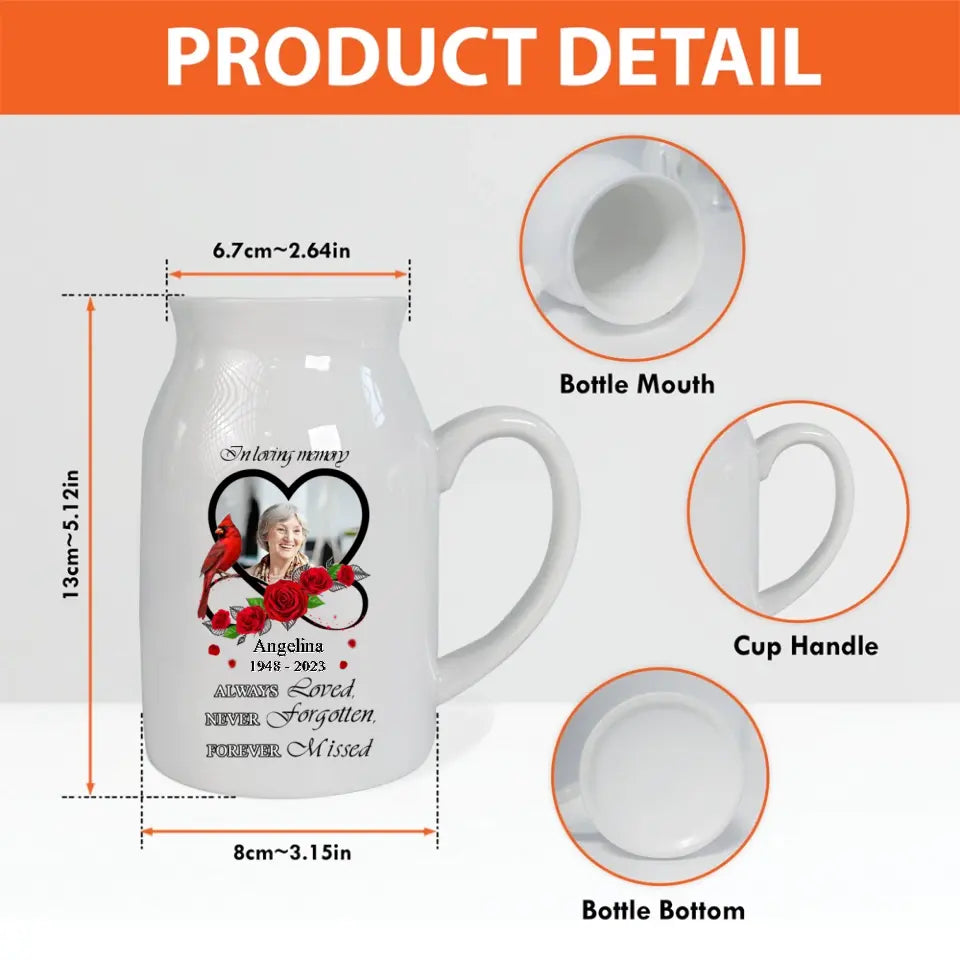 Personalized Memorial Ceramic Flower Vase - Memorial Gift Idea - Upload Photo - Always Loved, Never Forgotten, Forever Missed