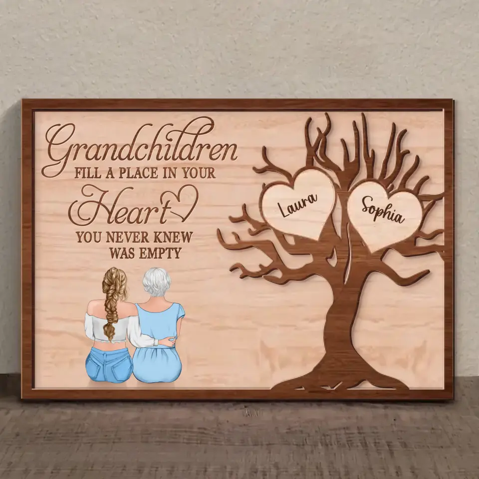Personalized Grandma 2 Layered Wooden Art - Up to 5 Granddaughters - Gift Idea For Grandma/Mother's Day - Grandchildren Fill A Place In Your Heart