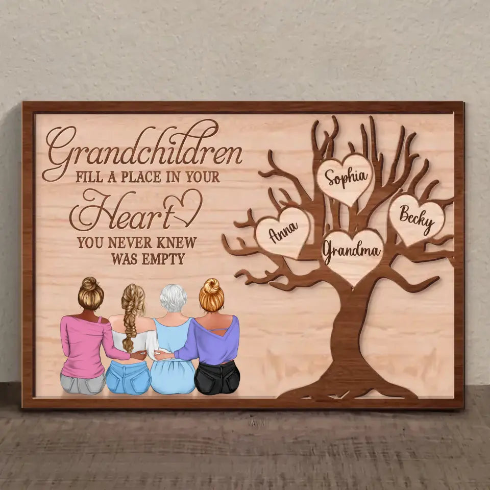Personalized Grandma 2 Layered Wooden Art - Up to 5 Granddaughters - Gift Idea For Grandma/Mother's Day - Grandchildren Fill A Place In Your Heart