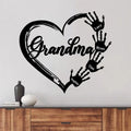 Personalized Grandma Mom Heart Hand Monogram Metal Sign - Up to 4 Kids - Gift Idea For Grandma, Mama