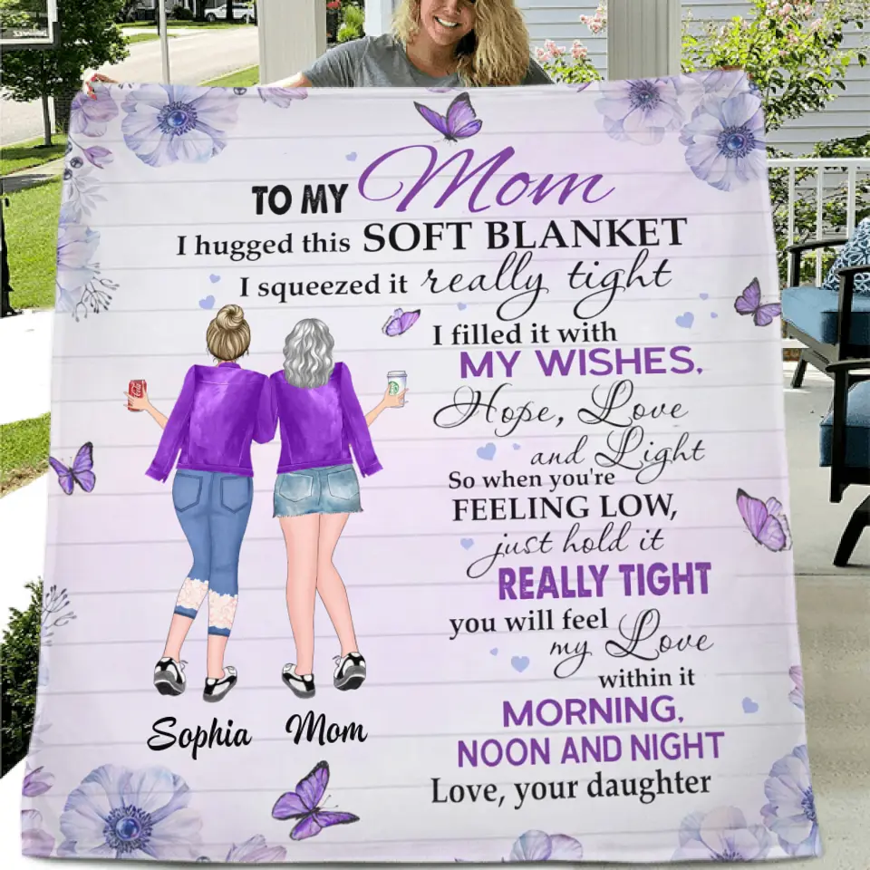 Personalized To My Mom Quilt/Fleece Throw Blanket - Gift Idea For Mother's Day - I Hugged This Soft Blanket
