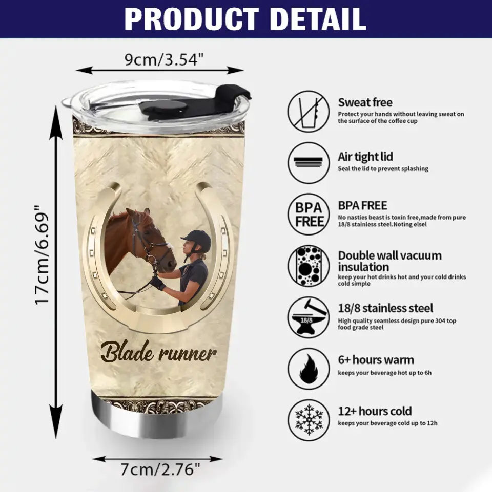 Personalized Horse Tumbler - Upload Photo - Gift Idea For Horse Lover - And She Lived Happily Ever After
