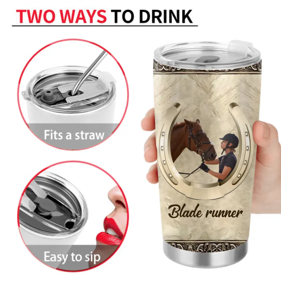 Personalized Horse Tumbler - Upload Photo - Gift Idea For Horse Lover - And She Lived Happily Ever After