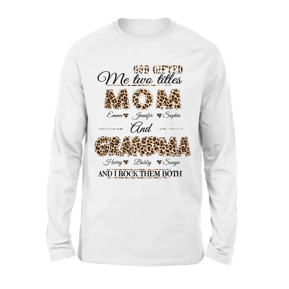 Personalized Mom And Grandma Shirt - Up to 12 People - Mother's Day Gift Idea for Mom/Grandma - God Gifted Me Two Titles Mom And Grandma