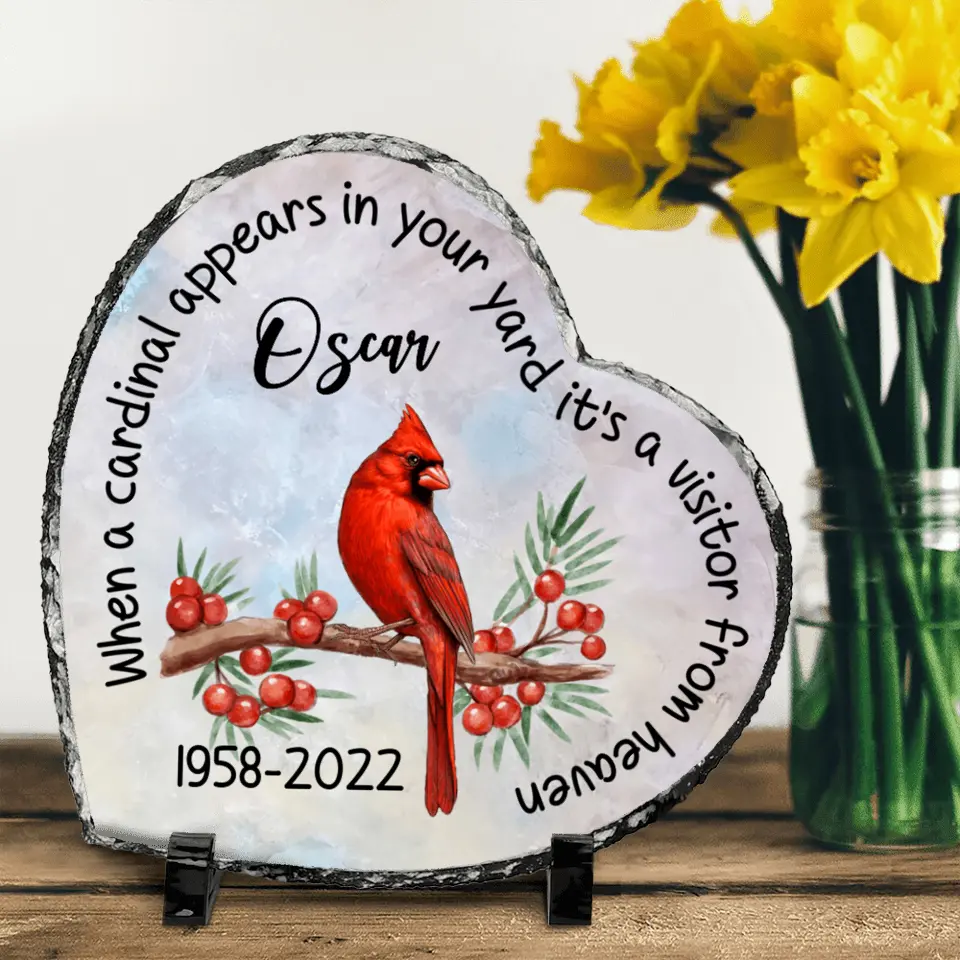Personalized Memorial Cardinal Heart Lithograph - Memorial Gift Idea - When A Cardinal Appears In Your Yard It's A Visitor From Heaven