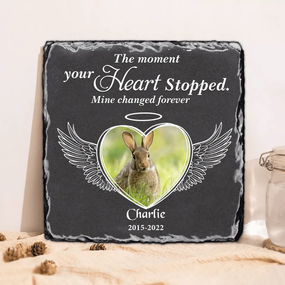 Personalized Memorial Rabbit Square Lithograph - Gift Idea For Rabbit/Bunny Lovers - The Moment Your Heart Stopped Mine Changed Forever