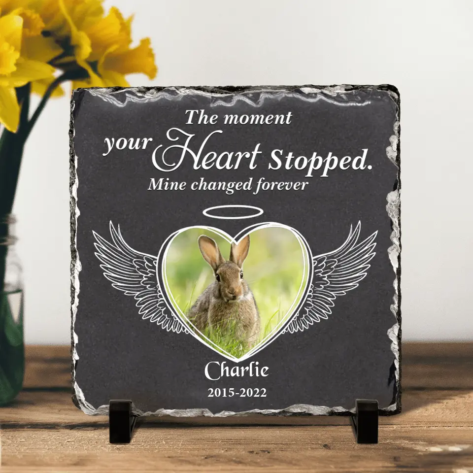 Personalized Memorial Rabbit Square Lithograph - Gift Idea For Rabbit/Bunny Lovers - The Moment Your Heart Stopped Mine Changed Forever