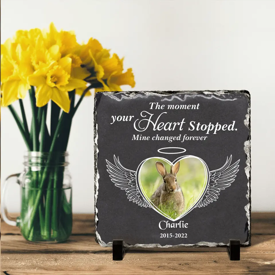 Personalized Memorial Rabbit Square Lithograph - Gift Idea For Rabbit/Bunny Lovers - The Moment Your Heart Stopped Mine Changed Forever