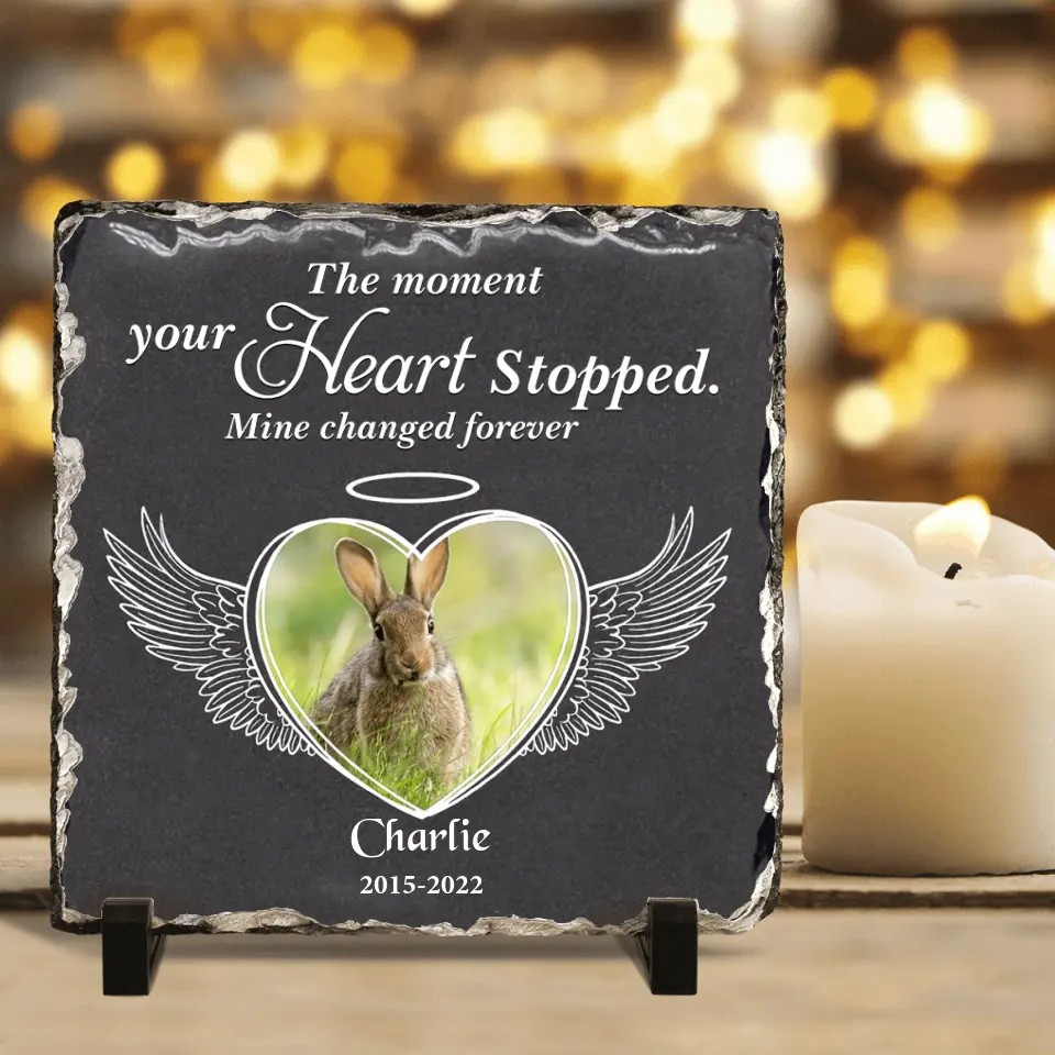 Personalized Memorial Rabbit Square Lithograph - Gift Idea For Rabbit/Bunny Lovers - The Moment Your Heart Stopped Mine Changed Forever