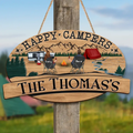 Personalized Camping Wooden Sign - Gift Idea For Camping Lover/Couple/Family - Couple/Parents With Up to 2 Kids And 2 Pets - Happy Campers