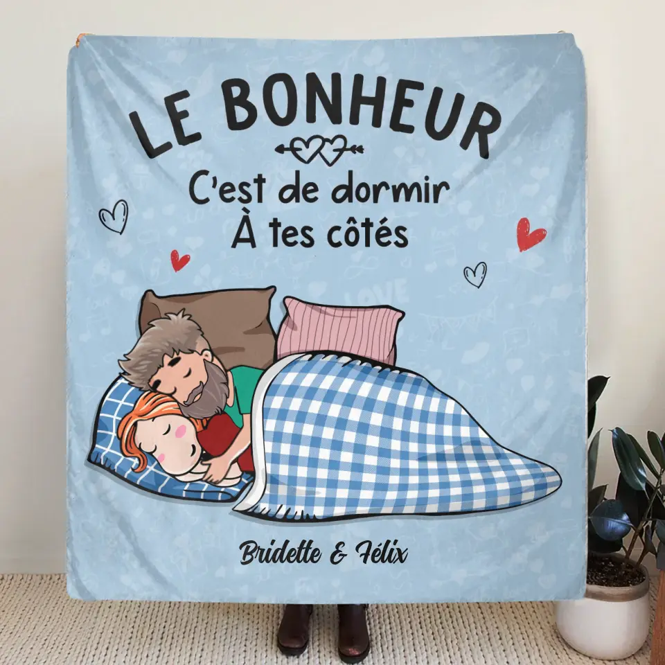 Housse de coussin/ couverture personnalisée - Le bonheur c'est de dormir à tes côtés