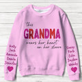 Personalized Heart AOP Sweater - Up to 10 Names - Mother's Day Gift Idea for Mom/Grandma - This Grandma Wears Her Heart On Her Sleeve