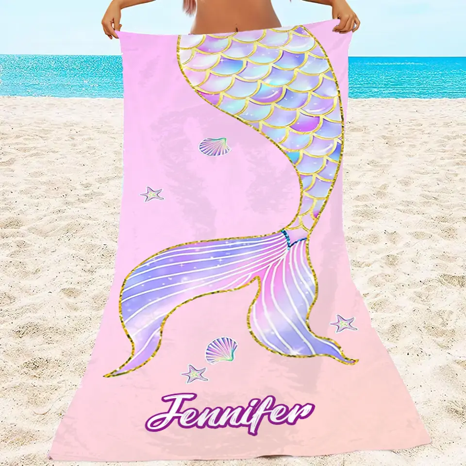 Custom Personalized Mermaid Beach Towel - Gift for Friends
