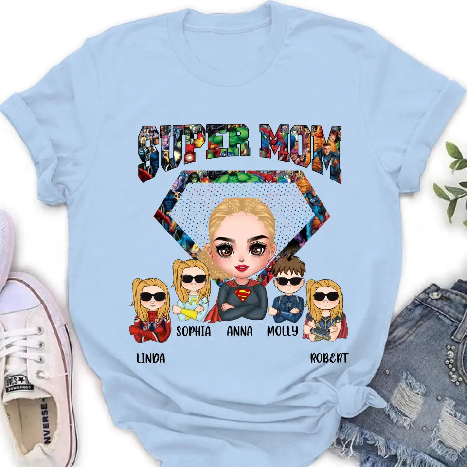Personalized Super Mom Shirt/Hoodie - Up to 4 Kids - Gift Idea For Grandma/Mother's Day