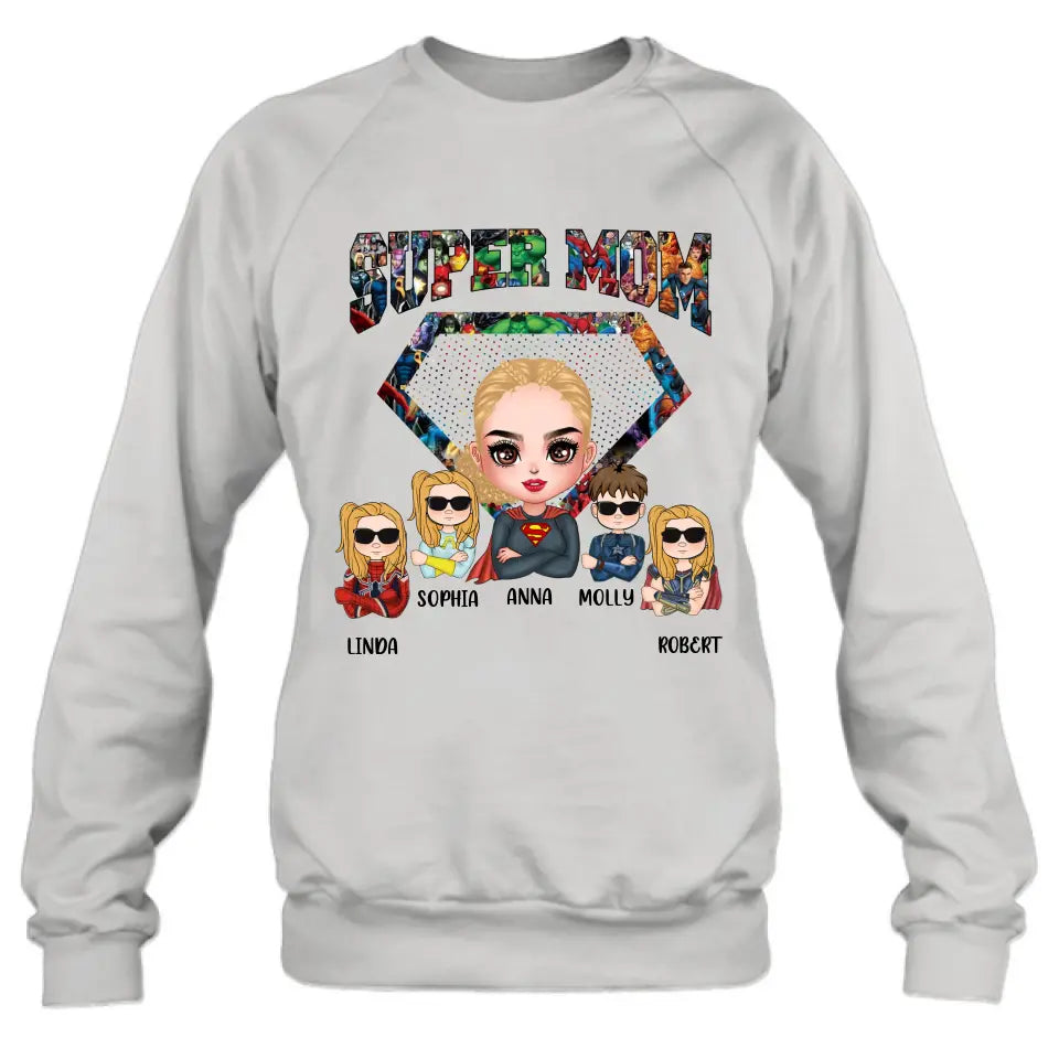 Personalized Super Mom Shirt/Hoodie - Up to 4 Kids - Gift Idea For Grandma/Mother's Day