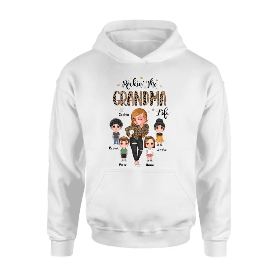 Personalize Grandma Shirt/Hoodie - Up to 4 Kids - Gift Idea For Grandma/Mother's Day - Rockin' The Grandma Life
