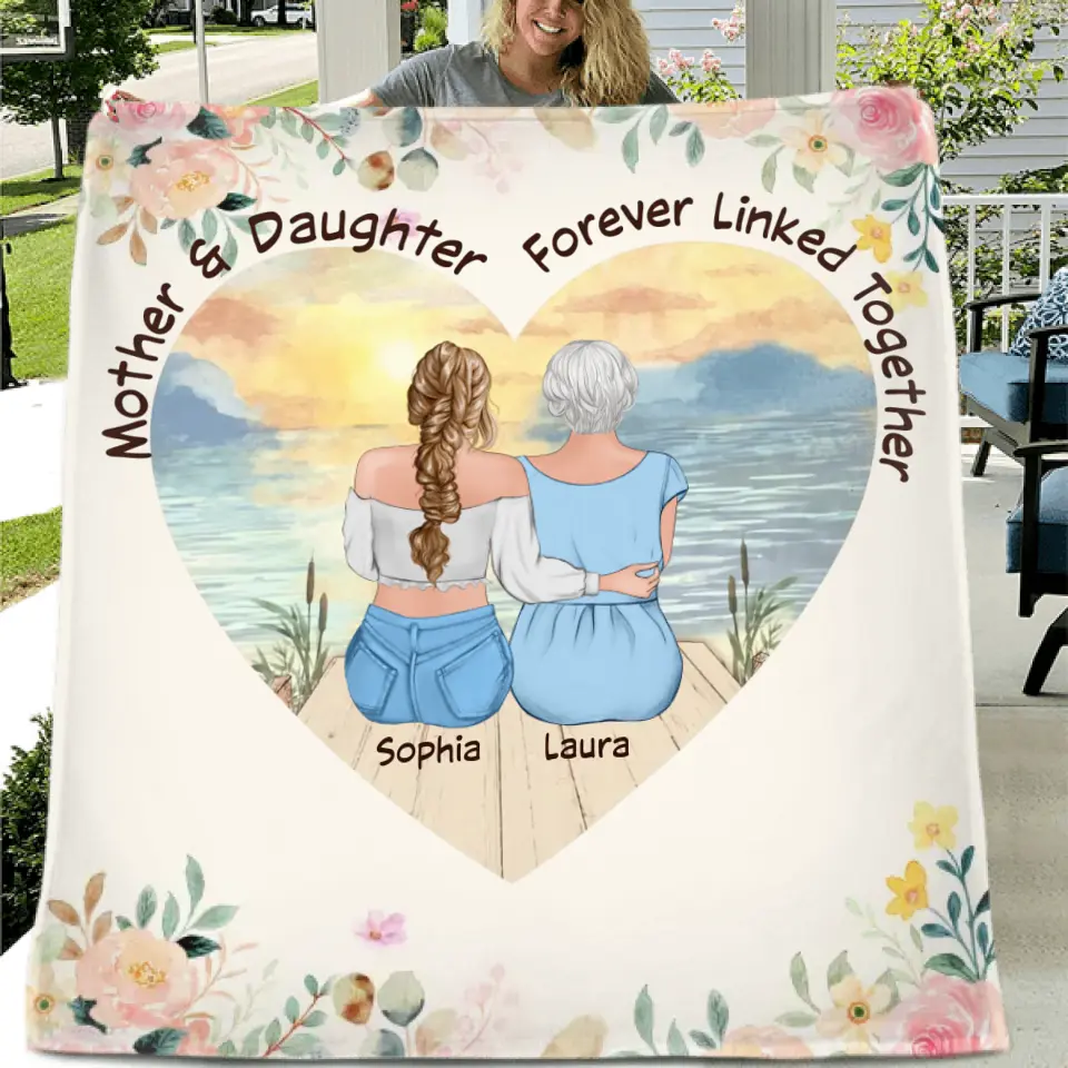 Personalized Mom & Daughter Quilt/Fleece Throw Blanket - Mother's Day Gift Idea To Mom - Mother & Daughter Forever Linked Together