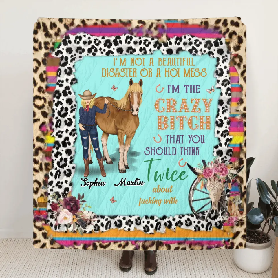 Personalized Horse Girl Quilt/Fleece Throw Blanket - Gift Idea For Girl/Horse Lovers - I'm Not A Beautiful Disaster