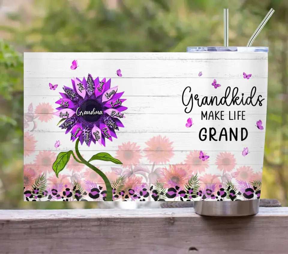 Personalized Grandma Tumbler - Up to 15 Grandkids - Mother's Day Gift Idea For Grandma - Grandkids Make Life Grand