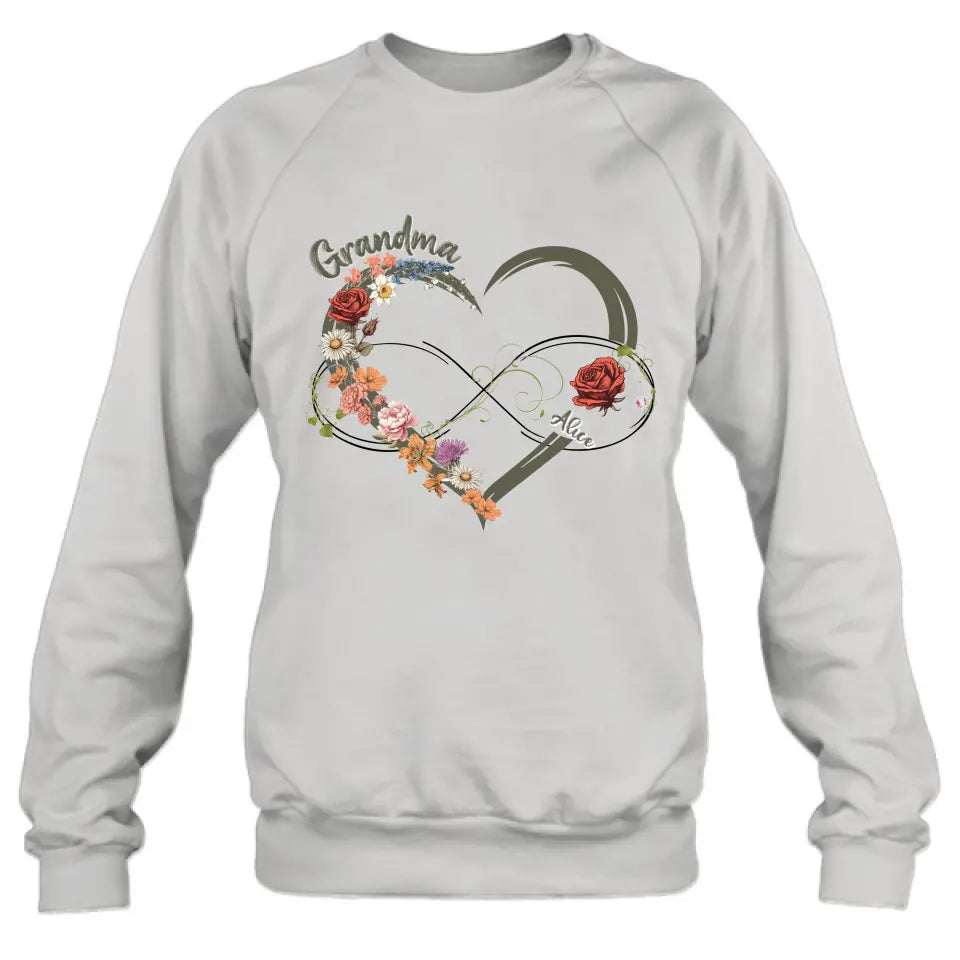 Personalized Floral Heart Grandma Mom Vintage Birth Month Flower Shirt/Hoodie - Up to 10 Kids - Mother's Day Gift Idea for Mom/Grandma