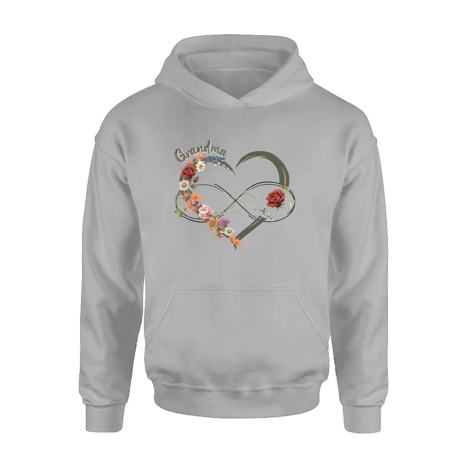 Personalized Floral Heart Grandma Mom Vintage Birth Month Flower Shirt/Hoodie - Up to 10 Kids - Mother's Day Gift Idea for Mom/Grandma