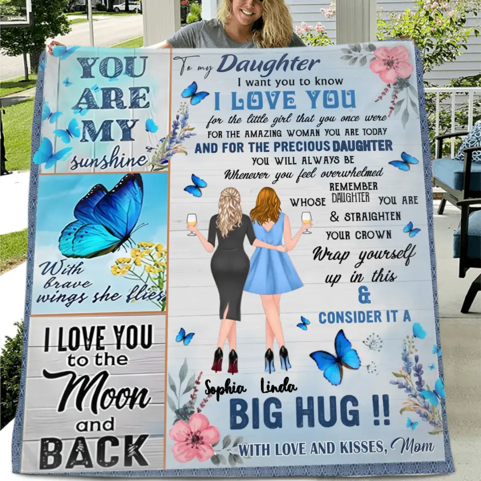 Personalized To My Daughter Quilt/Fleece Throw Blanket - Gift Idea From Mother To Daughter - You're My Sunshine