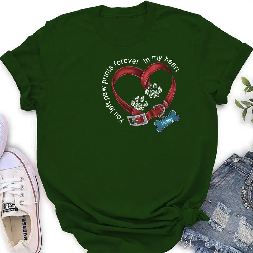 Personalized Dog Paw Prints T-shirt/Hoodie - Memorial Gift Idea For Dog Lover/Father's Day/Mother's Day - You Left Paw Prints Forever In My Heart