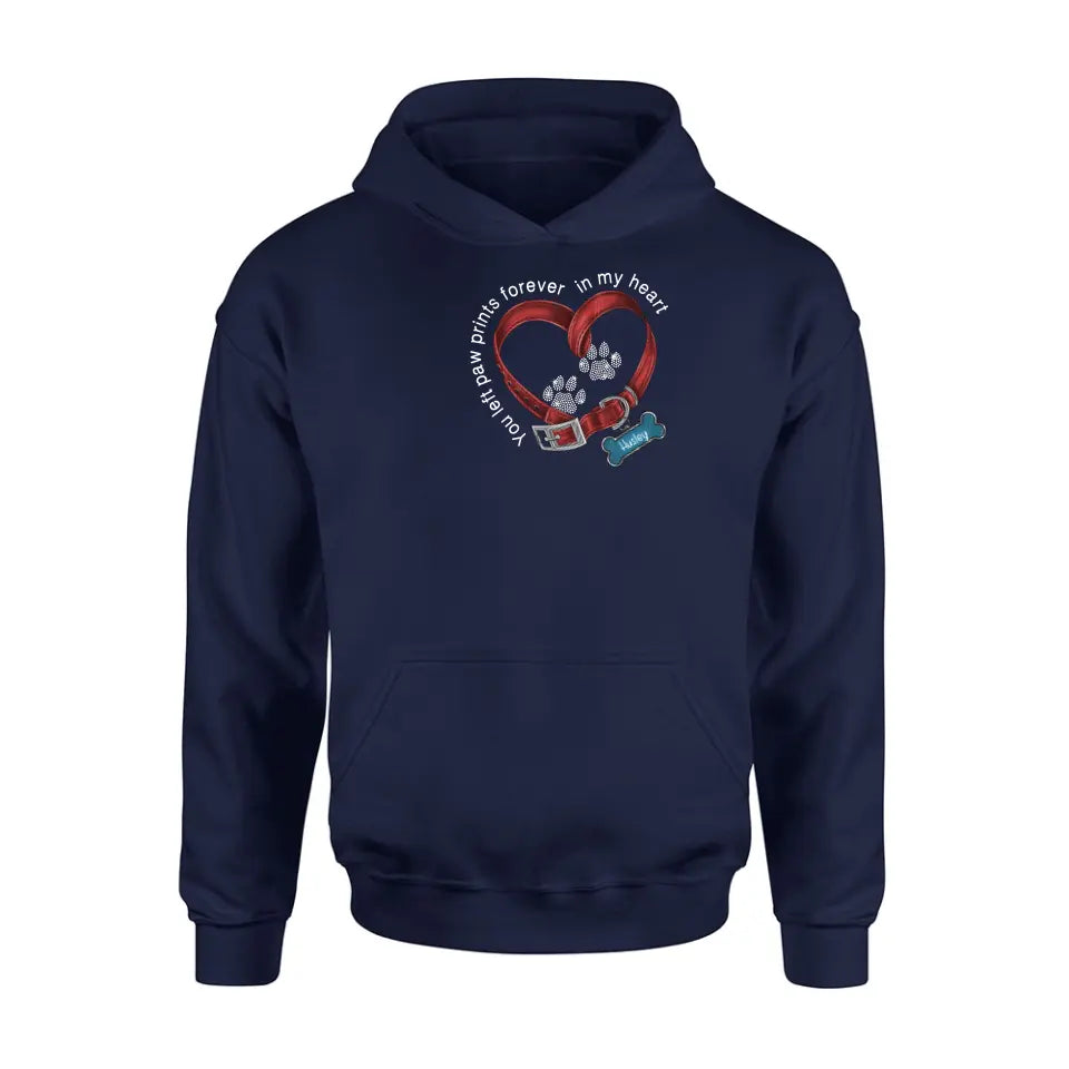 Personalized Dog Paw Prints T-shirt/Hoodie - Memorial Gift Idea For Dog Lover/Father's Day/Mother's Day - You Left Paw Prints Forever In My Heart