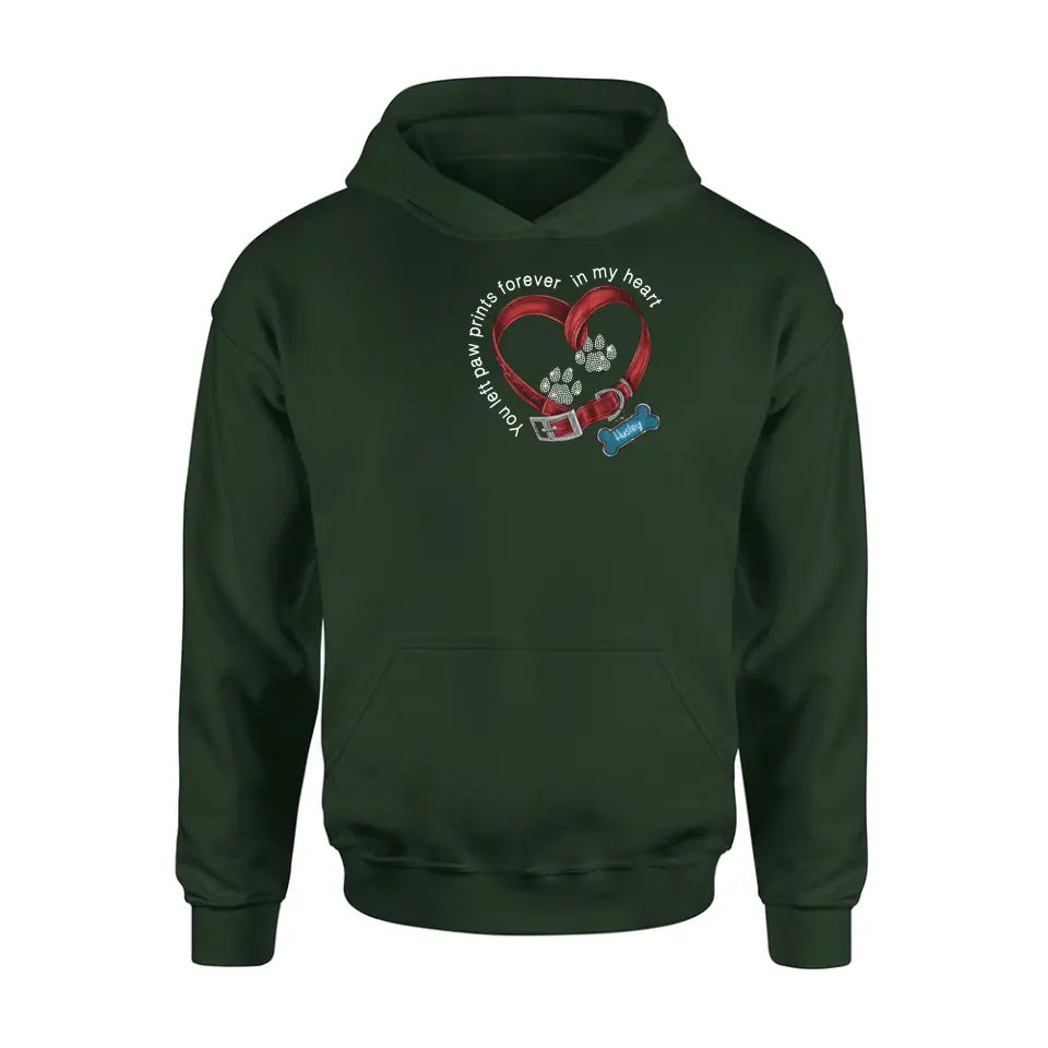 Personalized Dog Paw Prints T-shirt/Hoodie - Memorial Gift Idea For Dog Lover/Father's Day/Mother's Day - You Left Paw Prints Forever In My Heart