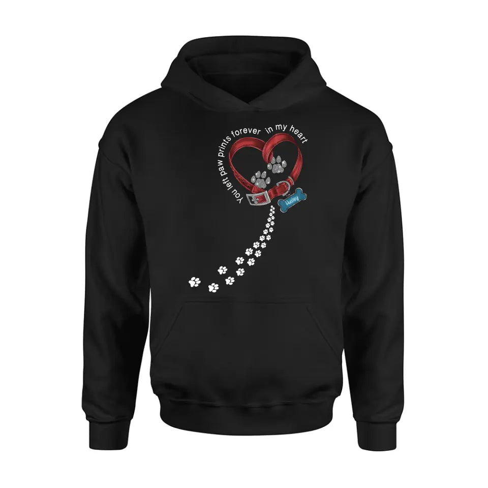Personalized Dog Paw Prints T-shirt/Hoodie - Memorial Gift Idea For Dog Lover/Father's Day/Mother's Day - You Left Paw Prints Forever In My Heart