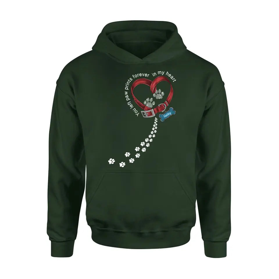 Personalized Dog Paw Prints T-shirt/Hoodie - Memorial Gift Idea For Dog Lover/Father's Day/Mother's Day - You Left Paw Prints Forever In My Heart