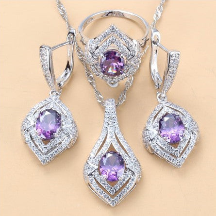 Gem-inlaid Pendant Earrings Necklace Ring Ladies Three-piece Set