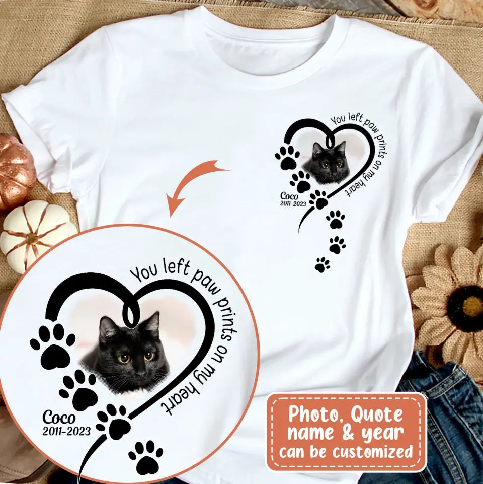 Personalized Memorial Cat T-shirt/Hoodie - Gift Idea For Cat Lover/Mother's Day/Father's Day - You Left Paw Prints On My Heart