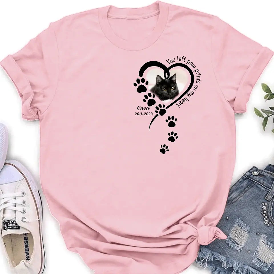 Personalized Memorial Cat T-shirt/Hoodie - Gift Idea For Cat Lover/Mother's Day/Father's Day - You Left Paw Prints On My Heart