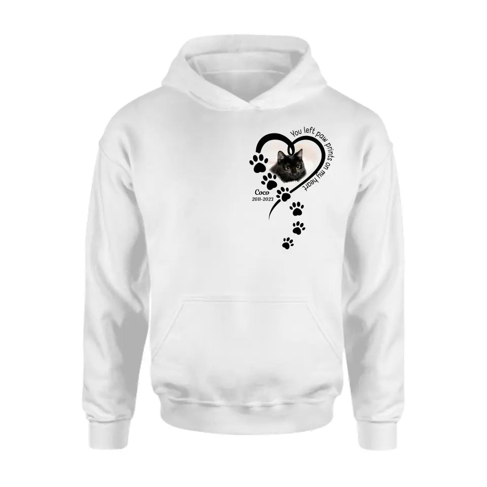 Personalized Memorial Cat T-shirt/Hoodie - Gift Idea For Cat Lover/Mother's Day/Father's Day - You Left Paw Prints On My Heart