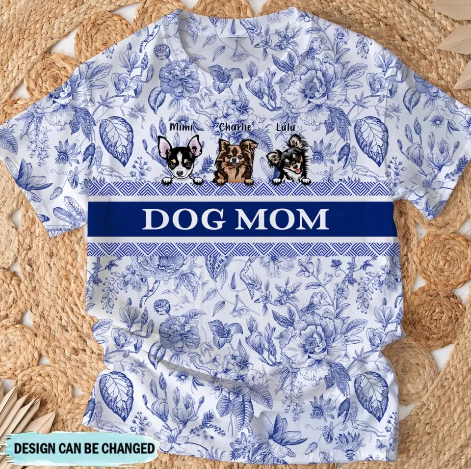 Personalized Dog Mom Vintage Pattern T-Shirt - Up to 5 Dogs - Gift Idea For Dog Mom/Mother's Day