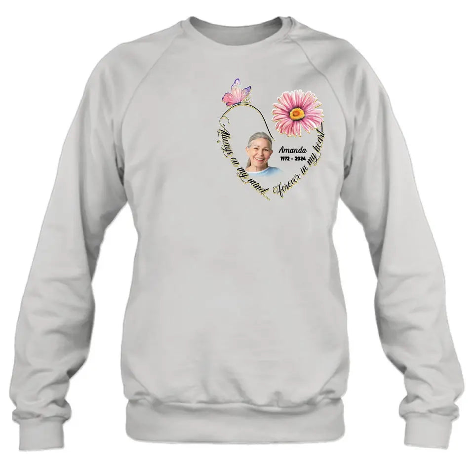 Personalized Memorial Photo Shirt/Hoodie - Memorial Gift Idea For Family/Mother's Day/Father's Day - Always On My Mind Forever In My Heart