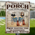 Personalized Couple With Pets Vertical Metal Sign - Gift Idea For Mother's Day/Father's Day/Pet Lovers - Up to 5 Pets - Sit Long Talk Much Laugh Often