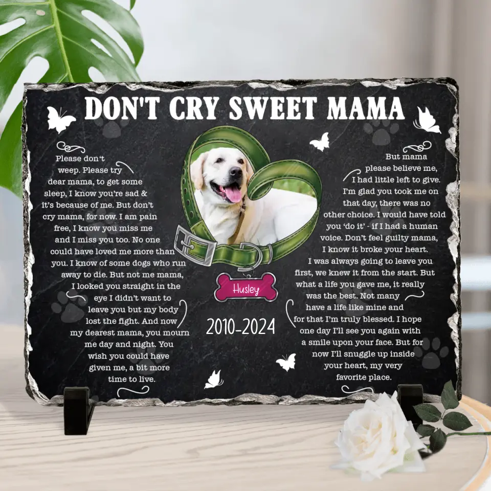 Personalized Memorial Rectangle Lithograph -Memorial Gift Idea For Dog Owner - Upload Dog Photo - Don't Cry Sweet Mama