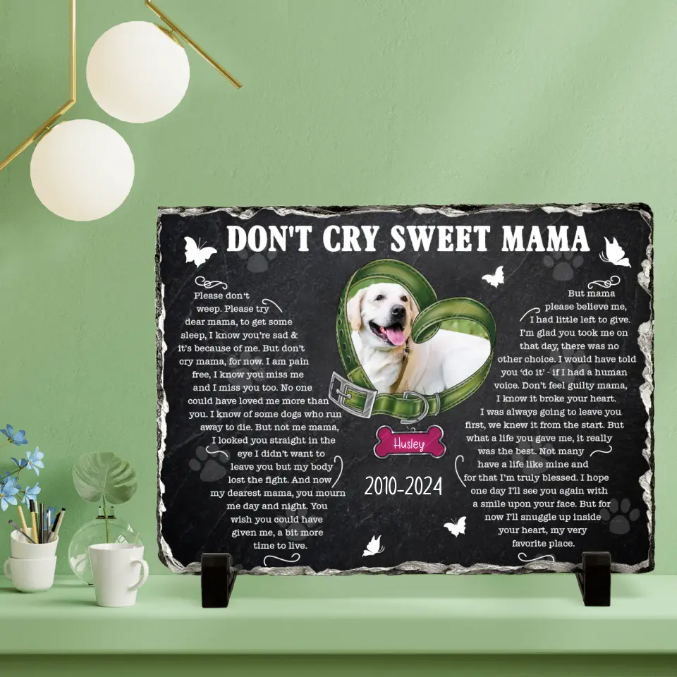 Personalized Memorial Rectangle Lithograph -Memorial Gift Idea For Dog Owner - Upload Dog Photo - Don't Cry Sweet Mama