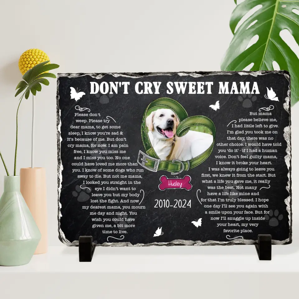 Personalized Memorial Rectangle Lithograph -Memorial Gift Idea For Dog Owner - Upload Dog Photo - Don't Cry Sweet Mama
